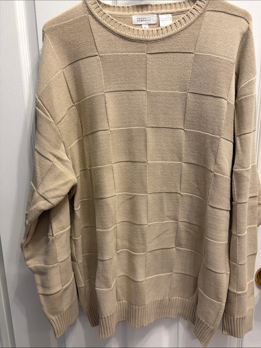 Barneys New York Men’s Tan Crewneck Block-Knit Sweater